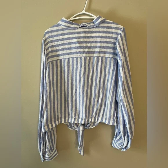 Jane + Delancey Blue and White Striped Tie-Front Shirt - Picture 4 of 4
